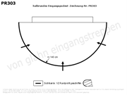 Zeichnung für Gestaltung Eingangspodest halbrund, Durchmesser 280 cm
