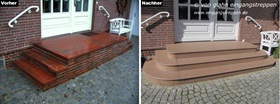 Referenzobjekt für Neugestaltung von Hauseingängen mit runder Eingangstreppe aus Granit, Schleswig-Holstein