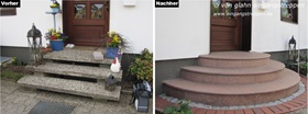 Neugestaltung eines Eingangs im Außenbereich mit halbrunder Eingangstreppe, Niedersachsen